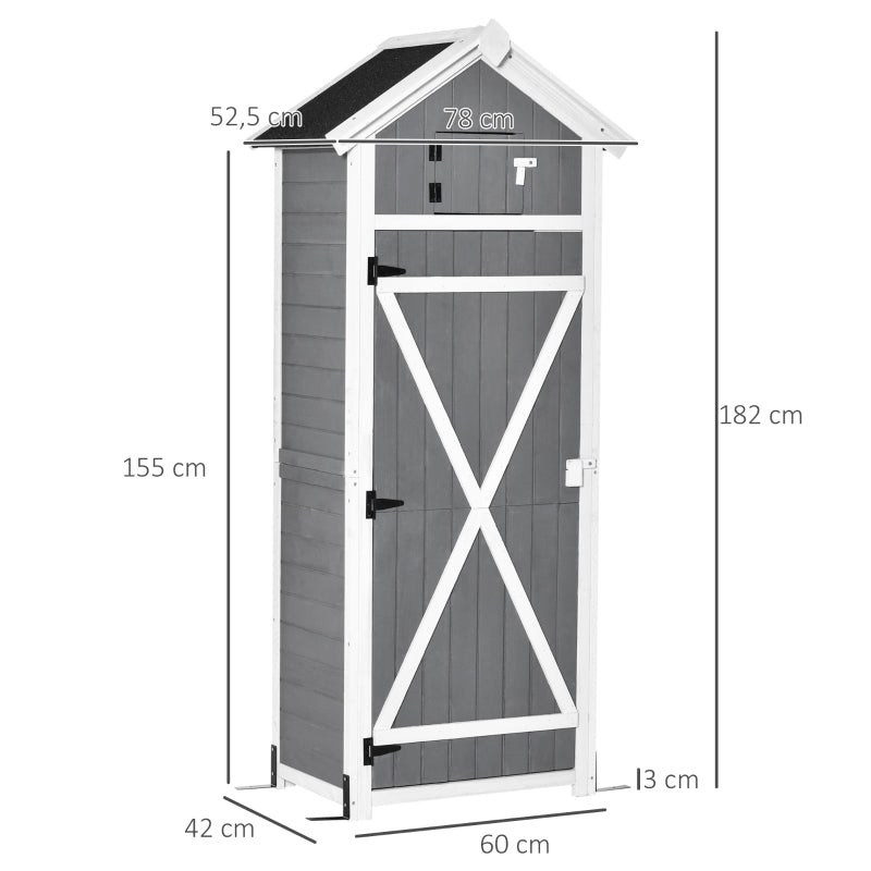 Compacte houten tuinkast 78x53x18 cm – grijs met werkblad en slot