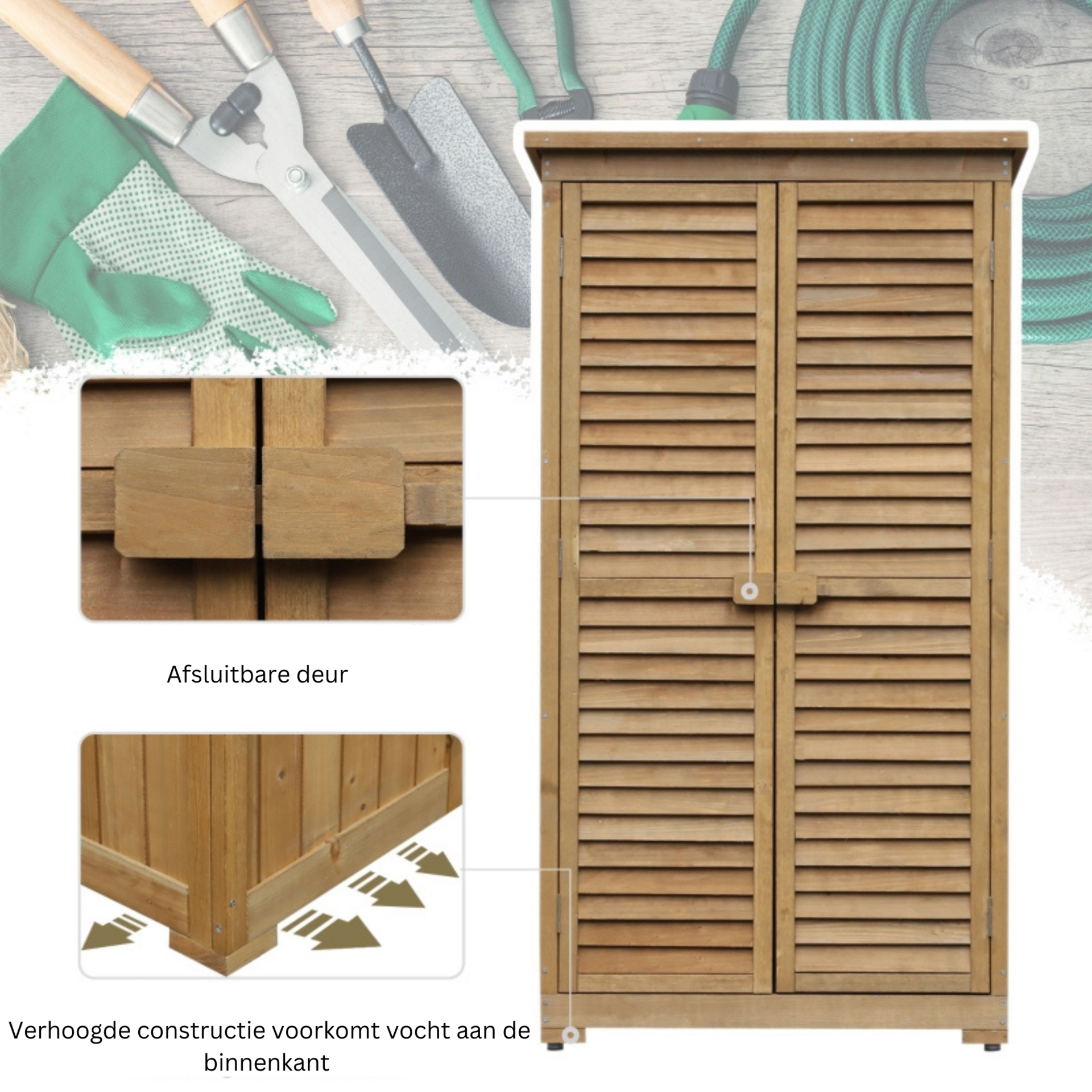 Stevige houten tuinkast met deuren – 87×46×160 cm opbergoplossing