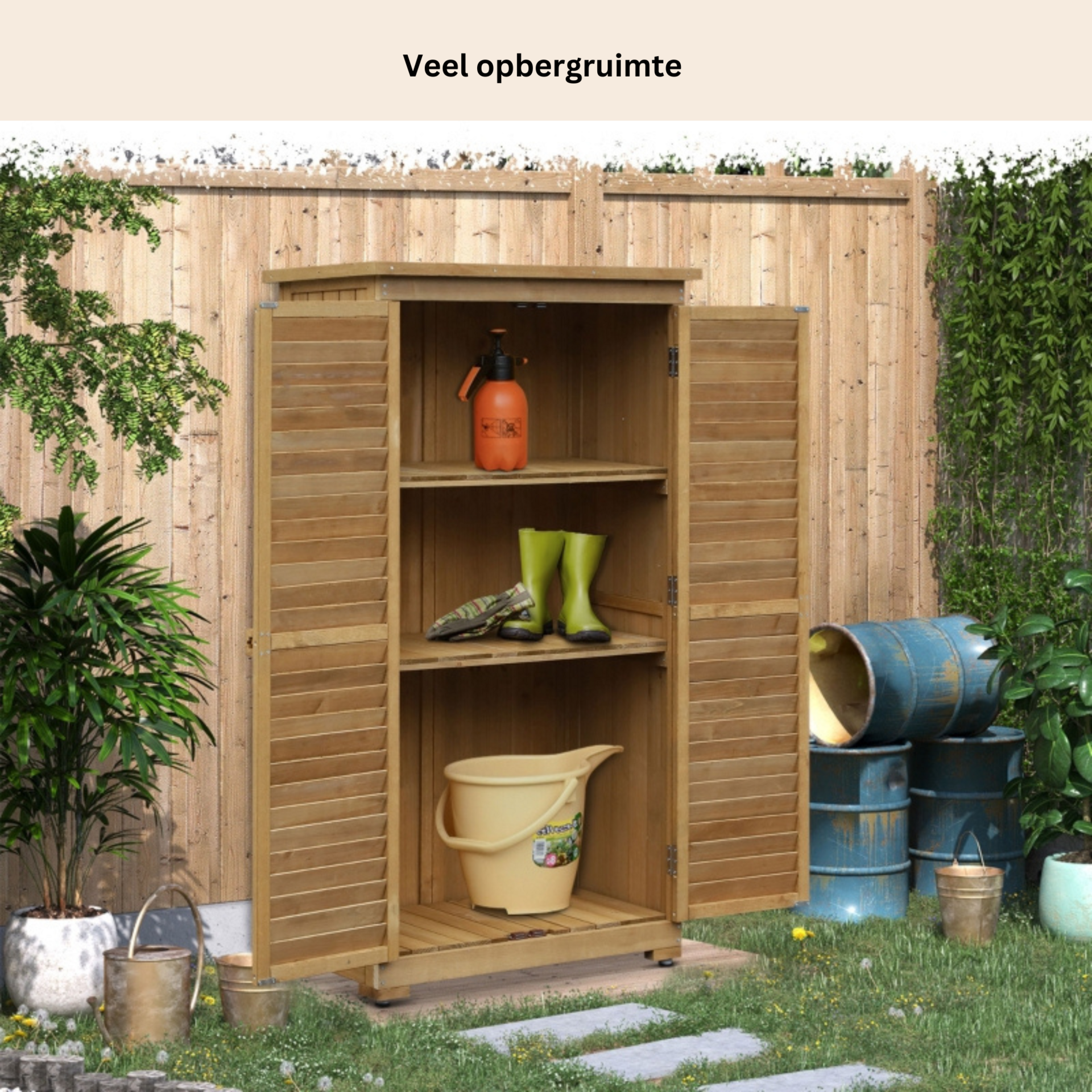 Stevige houten tuinkast met deuren – 87×46×160 cm opbergoplossing