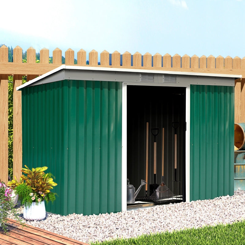 Ruim metalen tuinhuis 280x130x171 cm – groen en onderhoudsvrij