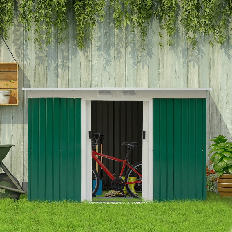 Ruim metalen tuinhuis 280x130x171 cm – groen en onderhoudsvrij
