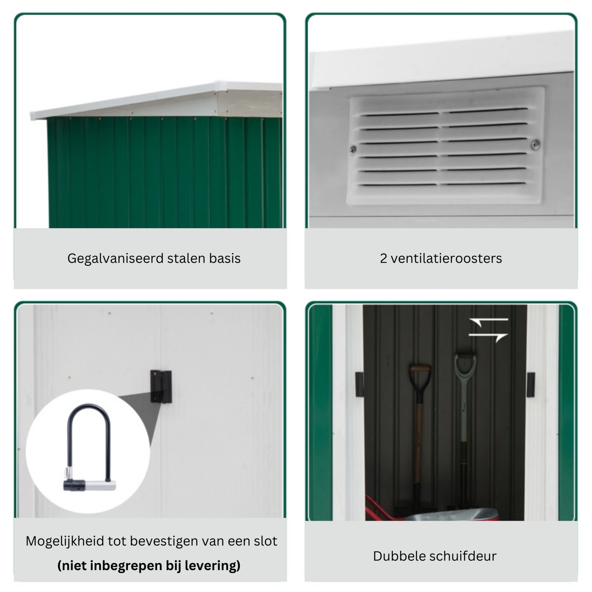 Ruim metalen tuinhuis 280x130x171 cm – groen en onderhoudsvrij