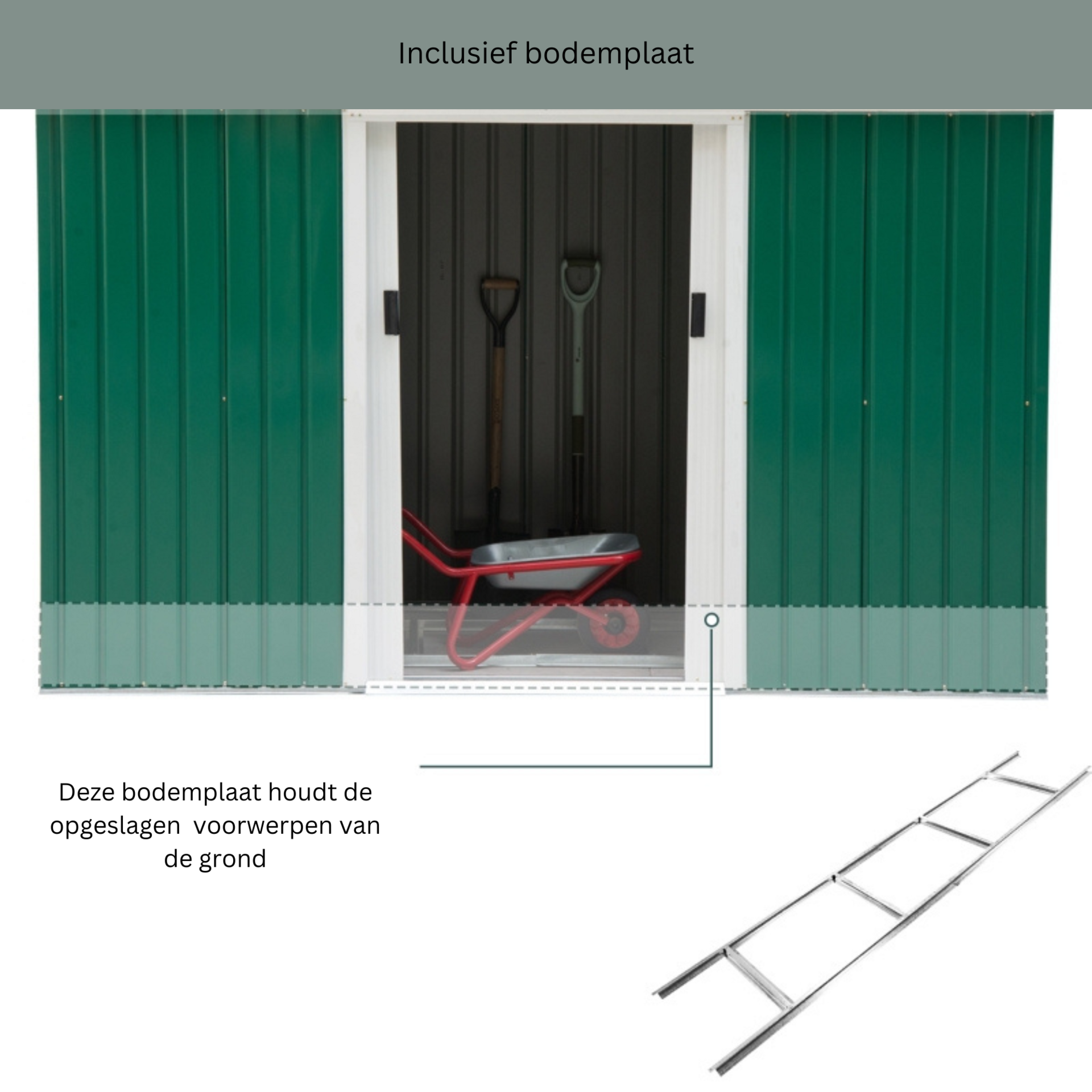 Ruim metalen tuinhuis 280x130x171 cm – groen en onderhoudsvrij