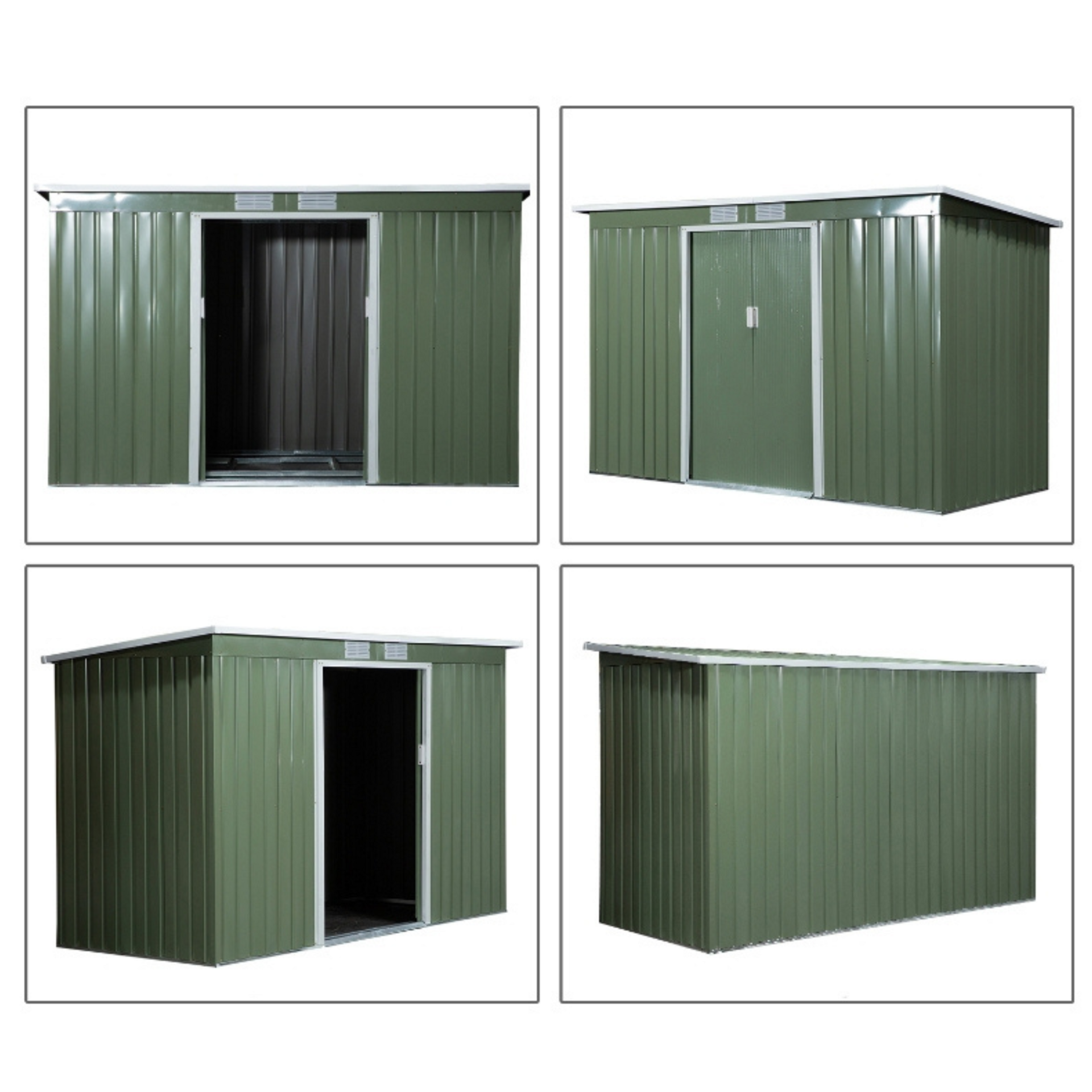 Ruim metalen tuinhuis 280x130x171 cm – olijfgroen en onderhoudsvrij
