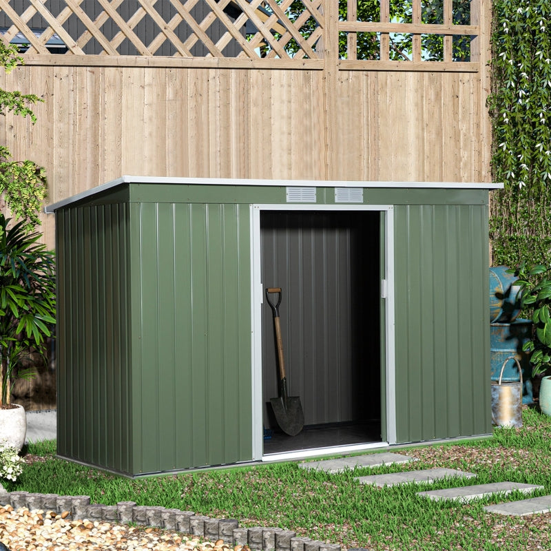 Ruim metalen tuinhuis 280x130x171 cm – olijfgroen en onderhoudsvrij