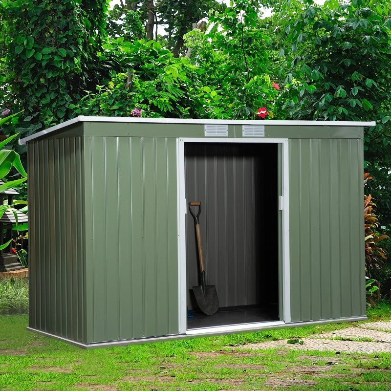 Ruim metalen tuinhuis 280x130x171 cm – olijfgroen en onderhoudsvrij