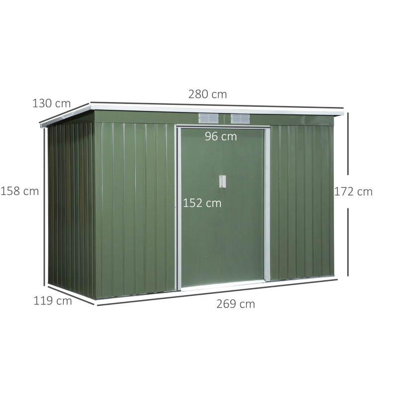 Ruim metalen tuinhuis 280x130x171 cm – olijfgroen en onderhoudsvrij