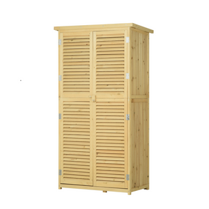 Houten tuinkast met deuren en 4 vakken - Opbergkast voor tuingereedschap met robuust houten ontwerp en praktische opslagruimte