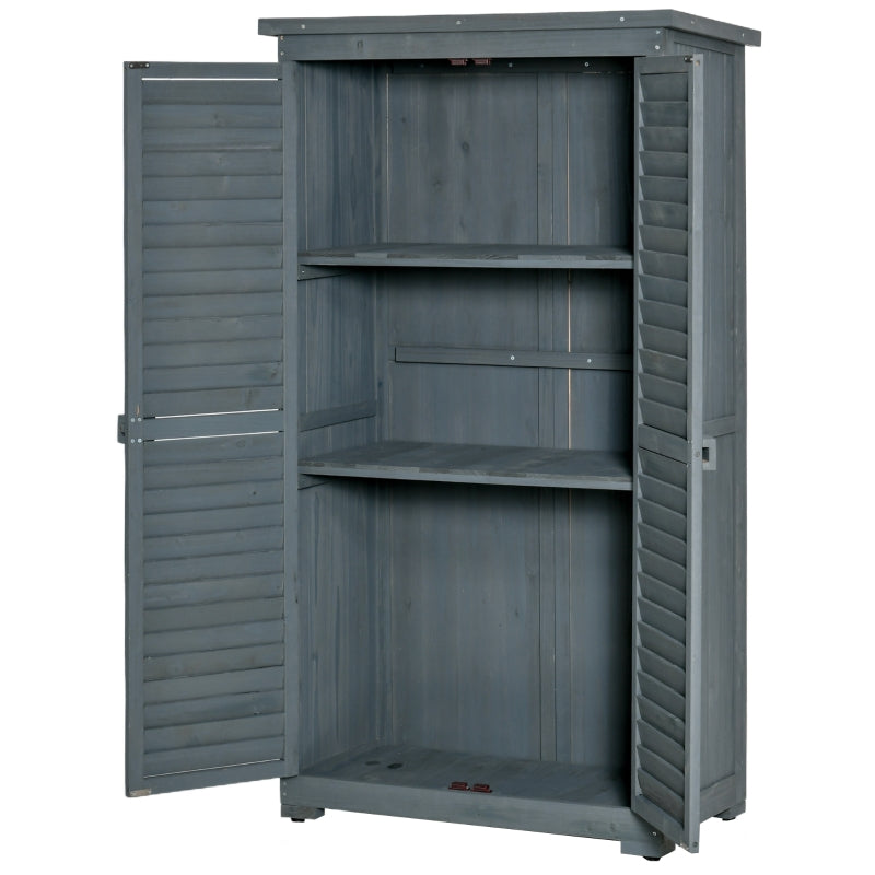 Grijze houten tuinkast met deuren – 87×46×160 cm opbergschuur