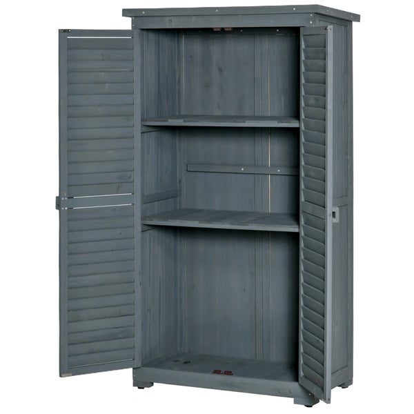 Grijze houten tuinkast met deuren – 87×46×160 cm opbergschuur