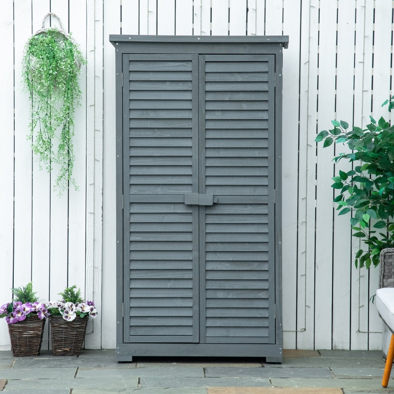 Grijze houten tuinkast met deuren – 87×46×160 cm opbergschuur