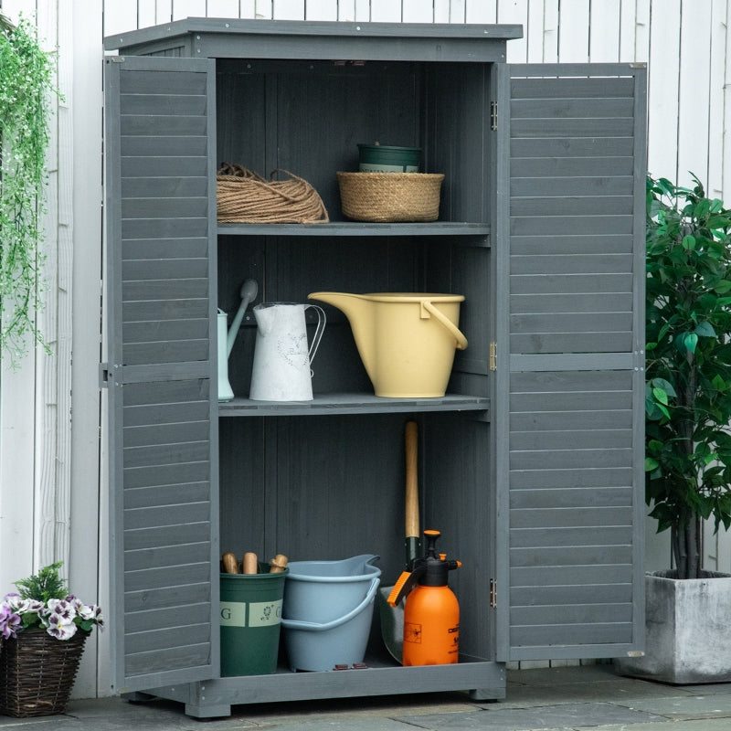 Grijze houten tuinkast met deuren – 87×46×160 cm opbergschuur