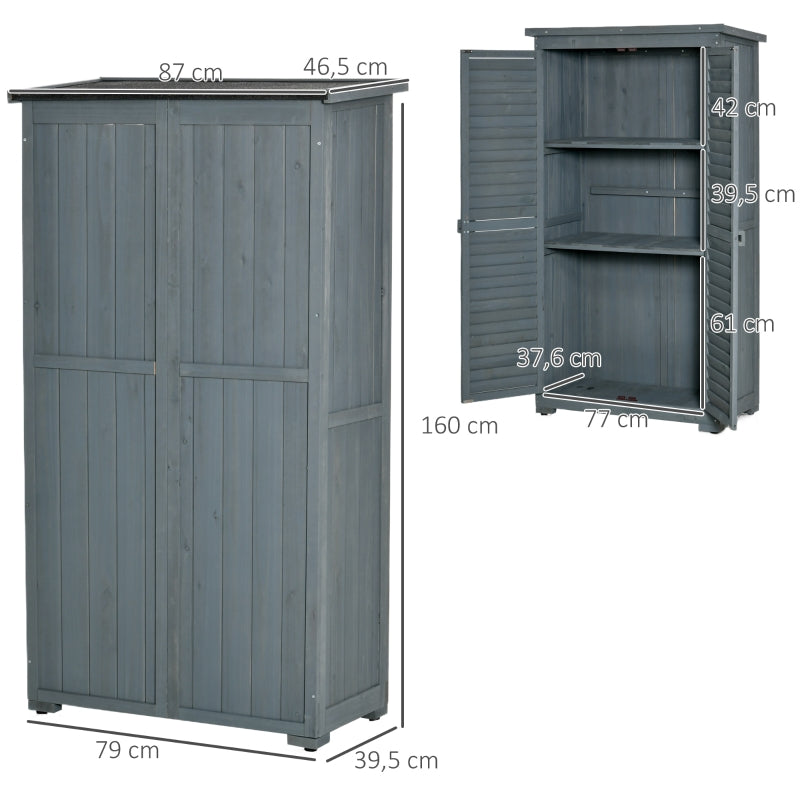 Grijze houten tuinkast met deuren – 87×46×160 cm opbergschuur