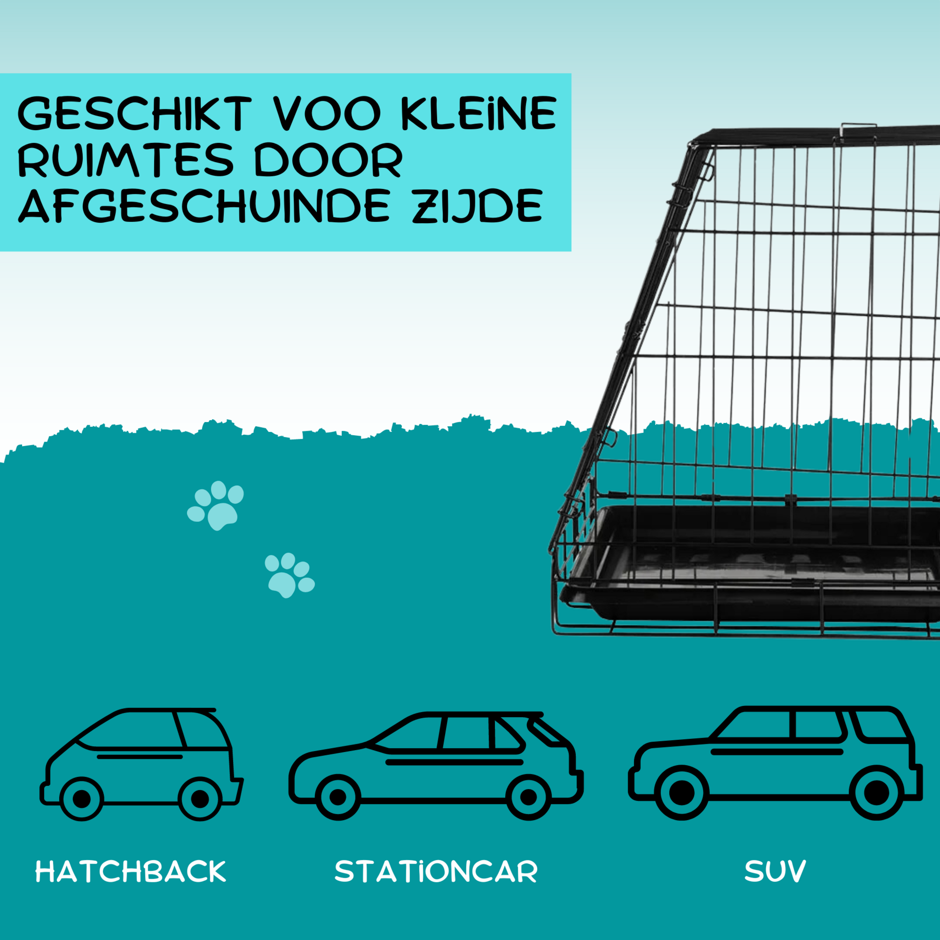 Opvouwbare autobench voor kleine honden – zwart metaal 61x43x47 cm
