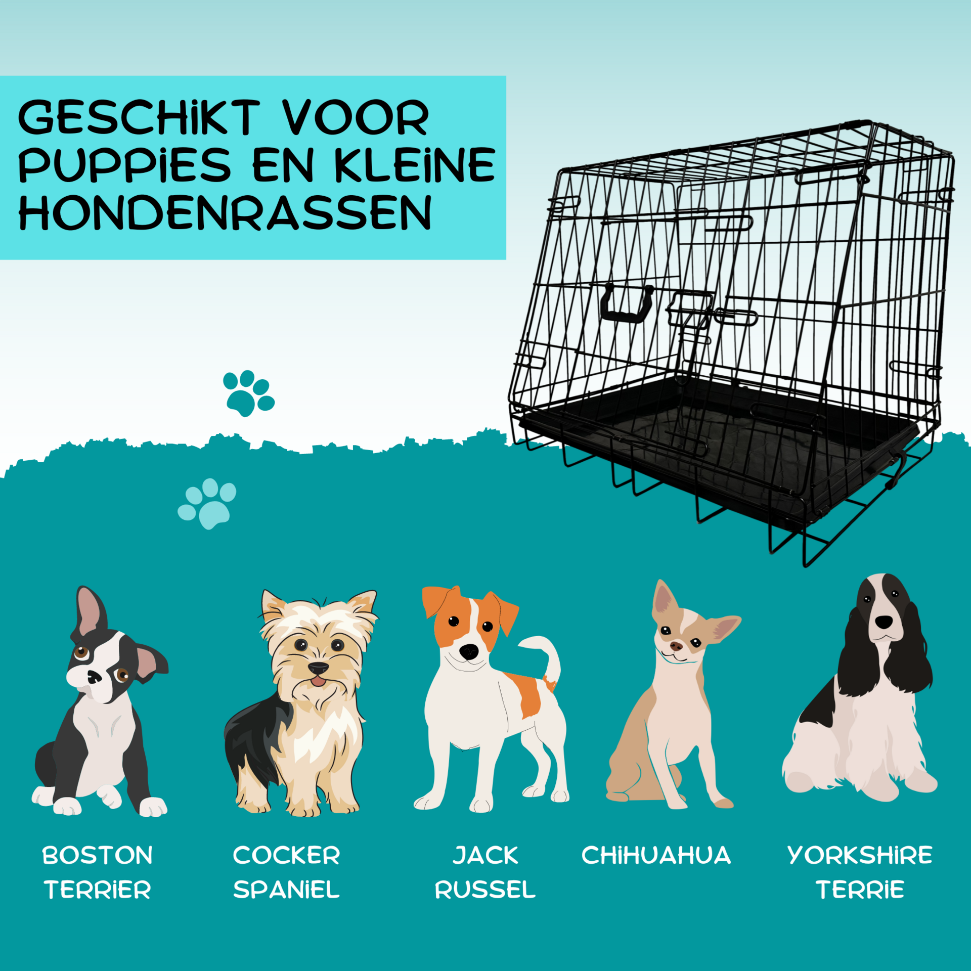 Opvouwbare autobench voor kleine honden – zwart metaal 61x43x47 cm