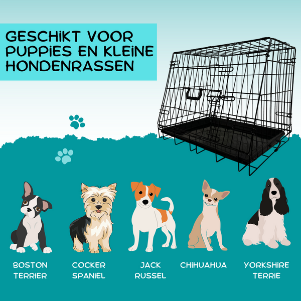 Opvouwbare autobench voor kleine honden – zwart metaal 61x43x47 cm