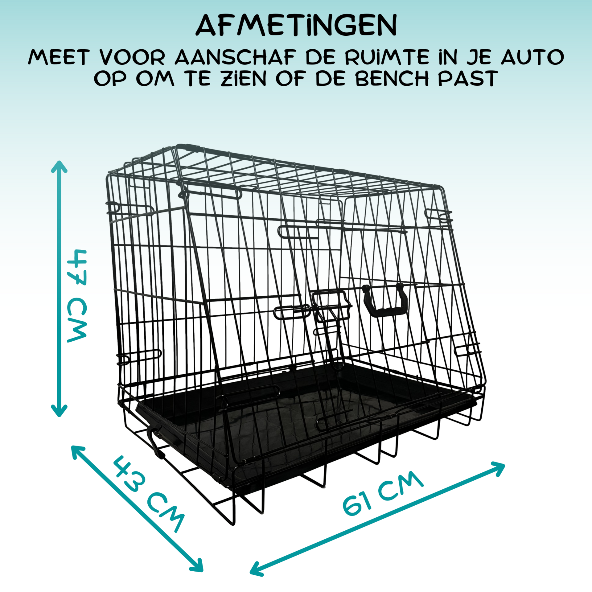Opvouwbare autobench voor kleine honden – zwart metaal 61x43x47 cm