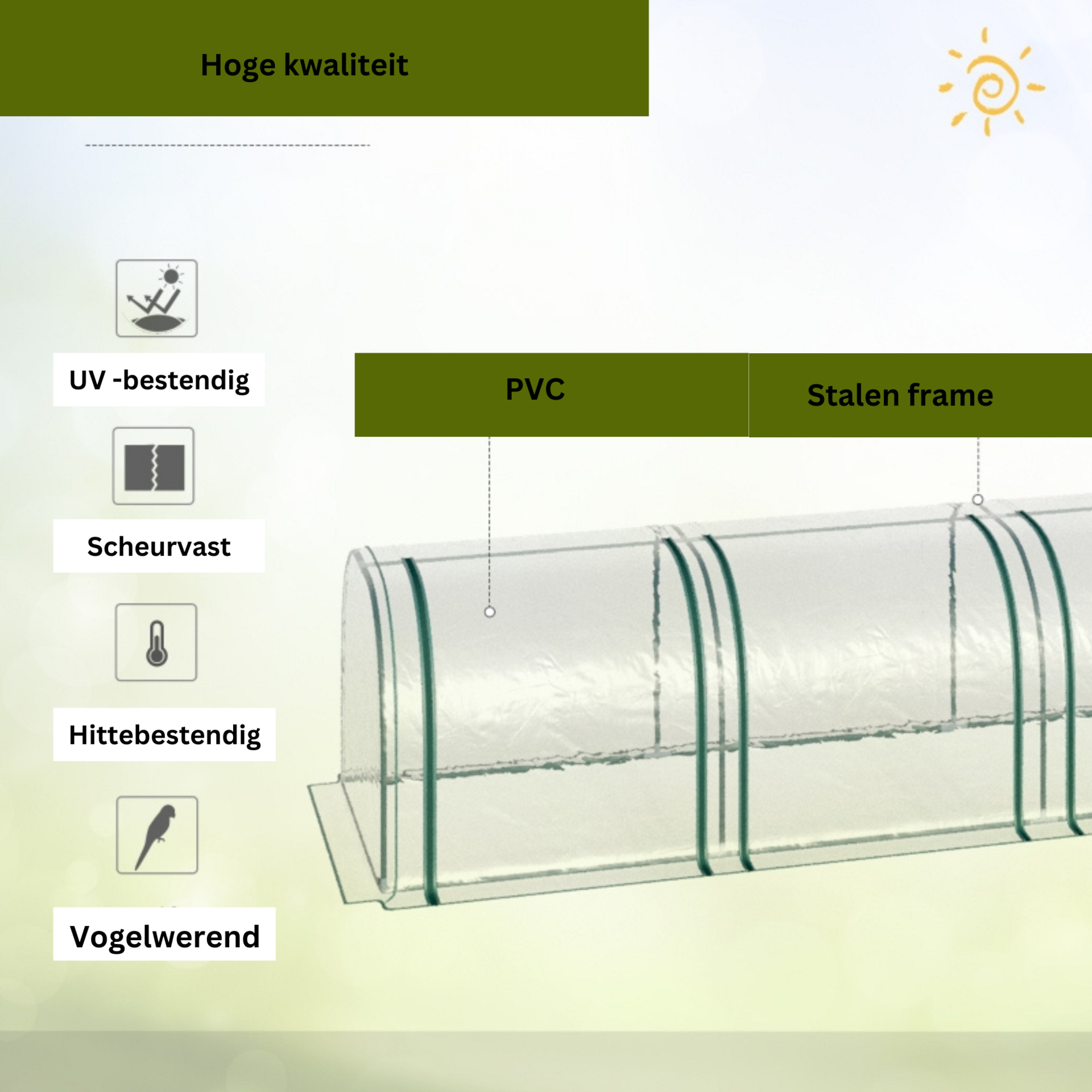 Broeikas 295x100x80 cm groen met ritssluiting en PE-doek