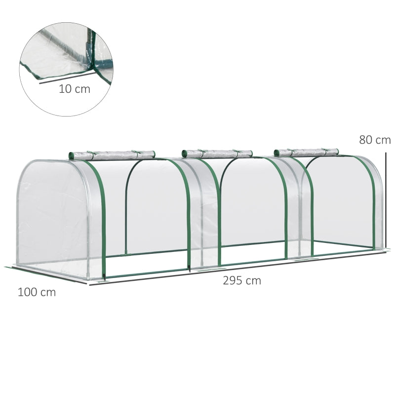 Broeikas 295x100x80 cm groen met ritssluiting en PE-doek