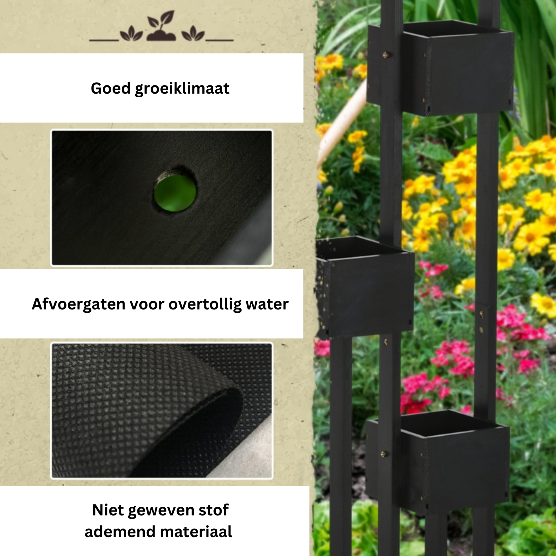 Plantenstandaard 90x45x71 cm met zwart houten frame en stevig design