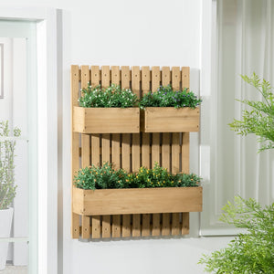 Houten plantenstandaard als plantenrek en plantenzuil met drie bloembakken, ideaal voor balkon, tuin of patio decoratie