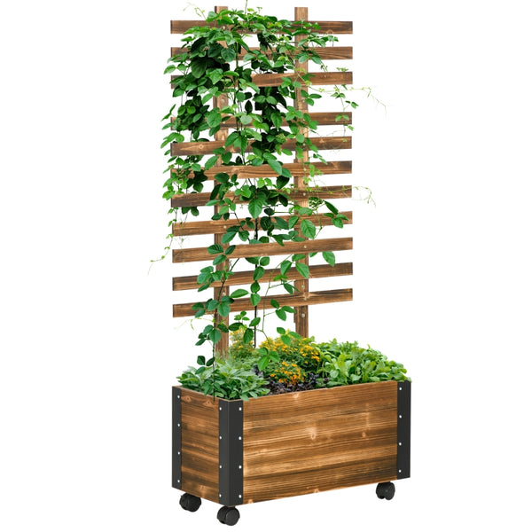 Verrijdbare plantenstandaard 65x31x147 cm met bloembak met wieltjes
