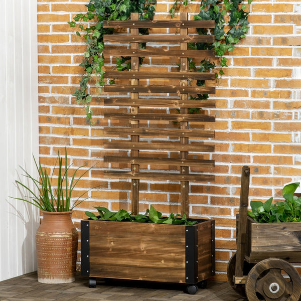 Verrijdbare plantenstandaard 65x31x147 cm met bloembak met wieltjes