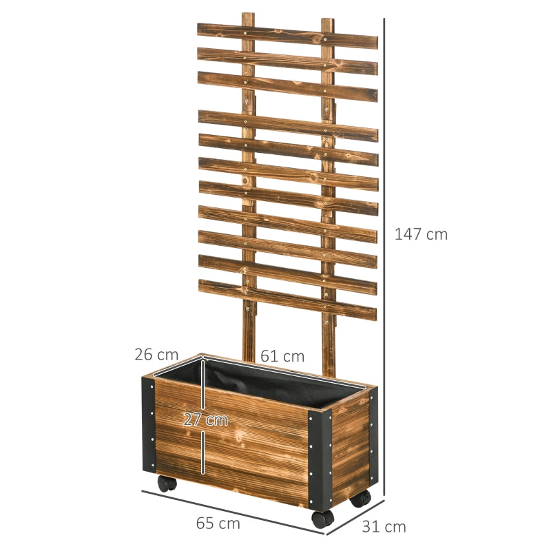 Verrijdbare plantenstandaard 65x31x147 cm met bloembak met wieltjes
