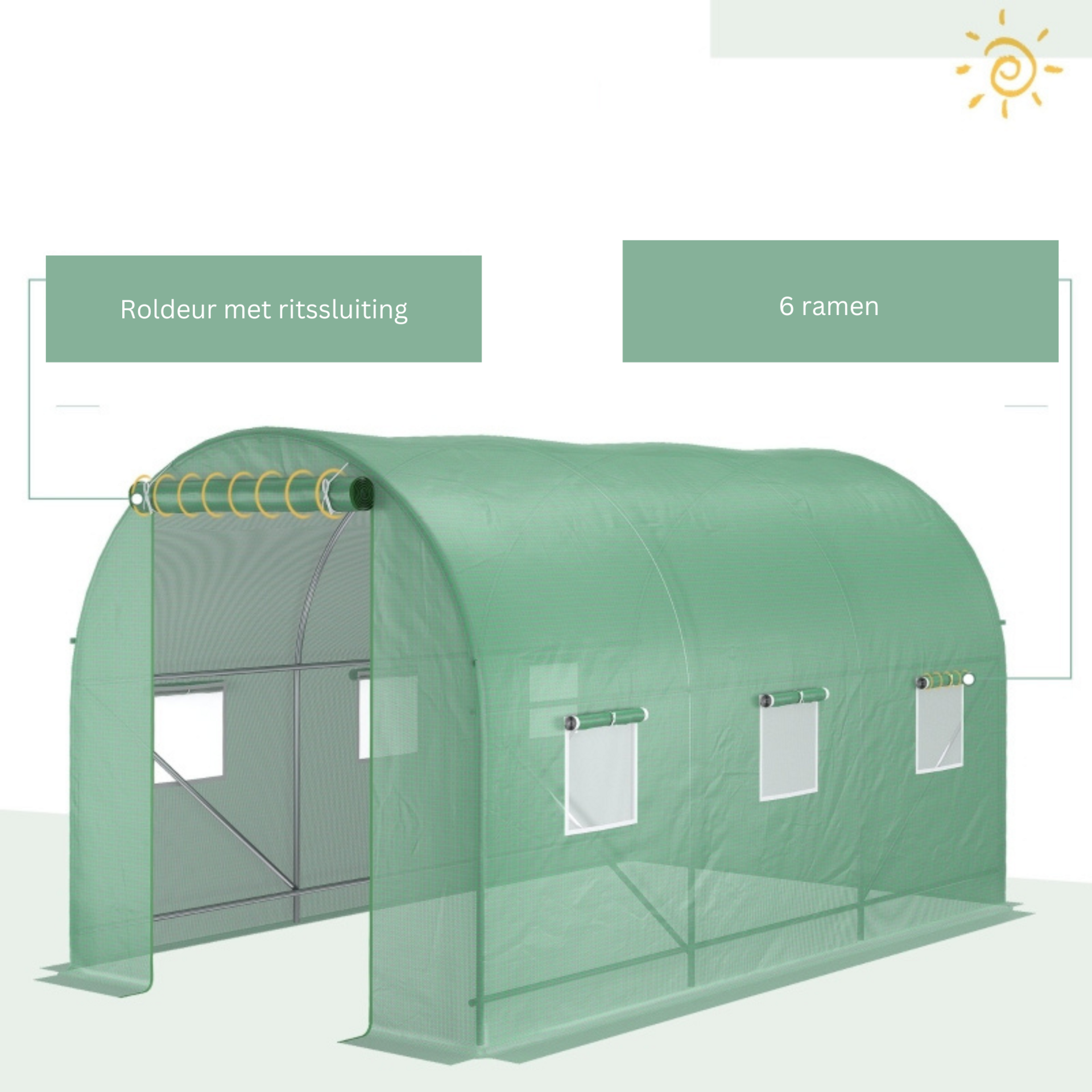 Tunnelkas M 350x200x200 cm groen als tuinkas en kweekkas