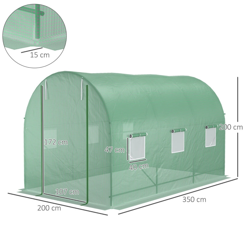 Tunnelkas M 350x200x200 cm groen als tuinkas en kweekkas