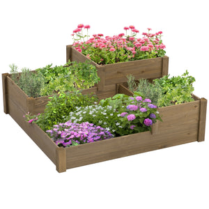 Bloembak 122x122x51 cm voor buiten van bruin hout met verhoogde vlakken voor diverse plantsoorten en bloemen