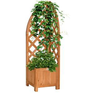 Plantenrek plantenbak 32x32x108 cm buiten van bruin hout met hoektrellis voor klimplanten en bloemen