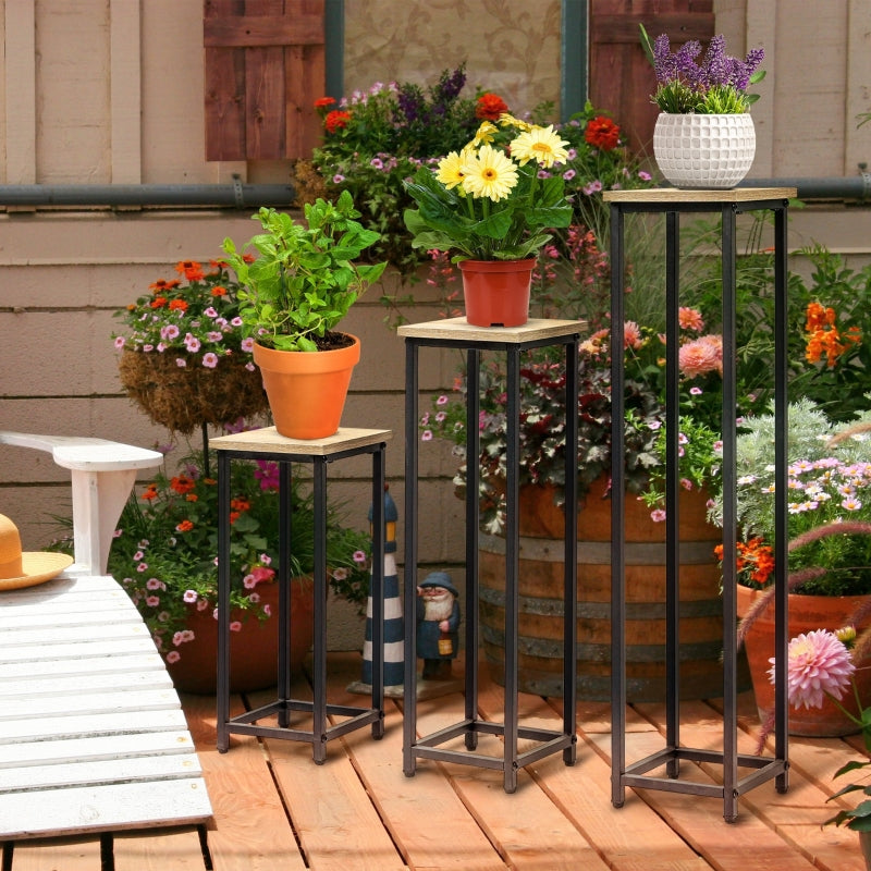 Set van 3 metalen plantenstandaard 50, 70 en 90 cm hoog