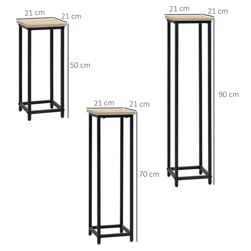 Set van 3 metalen plantenstandaard 50, 70 en 90 cm hoog