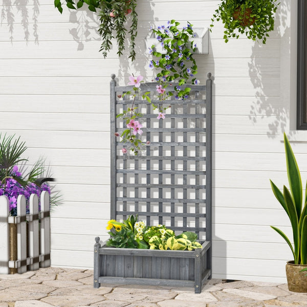Grijze houten plantenbak 64x28x120 cm voor buiten als plantenrek