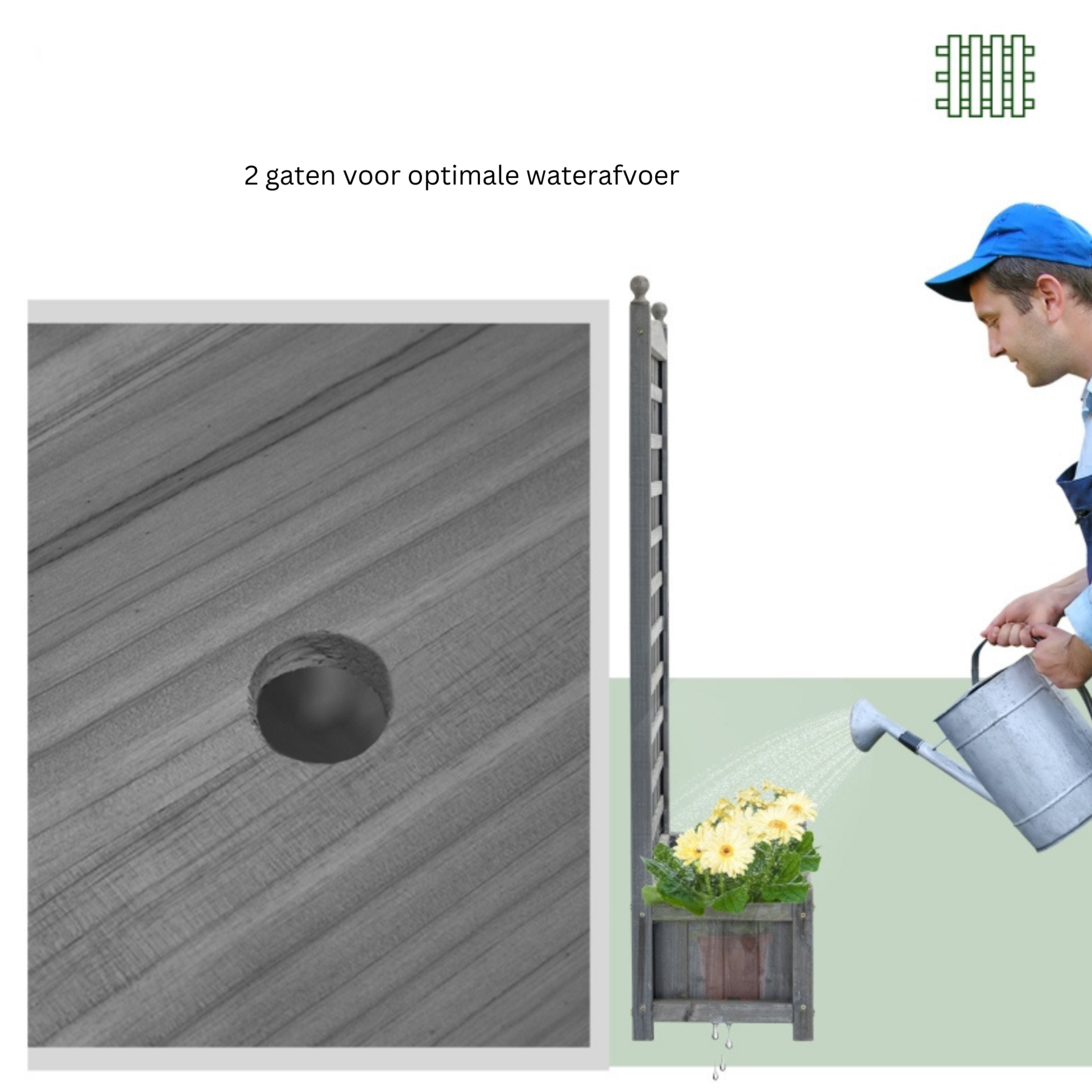 Grijze houten plantenbak 64x28x120 cm voor buiten als plantenrek