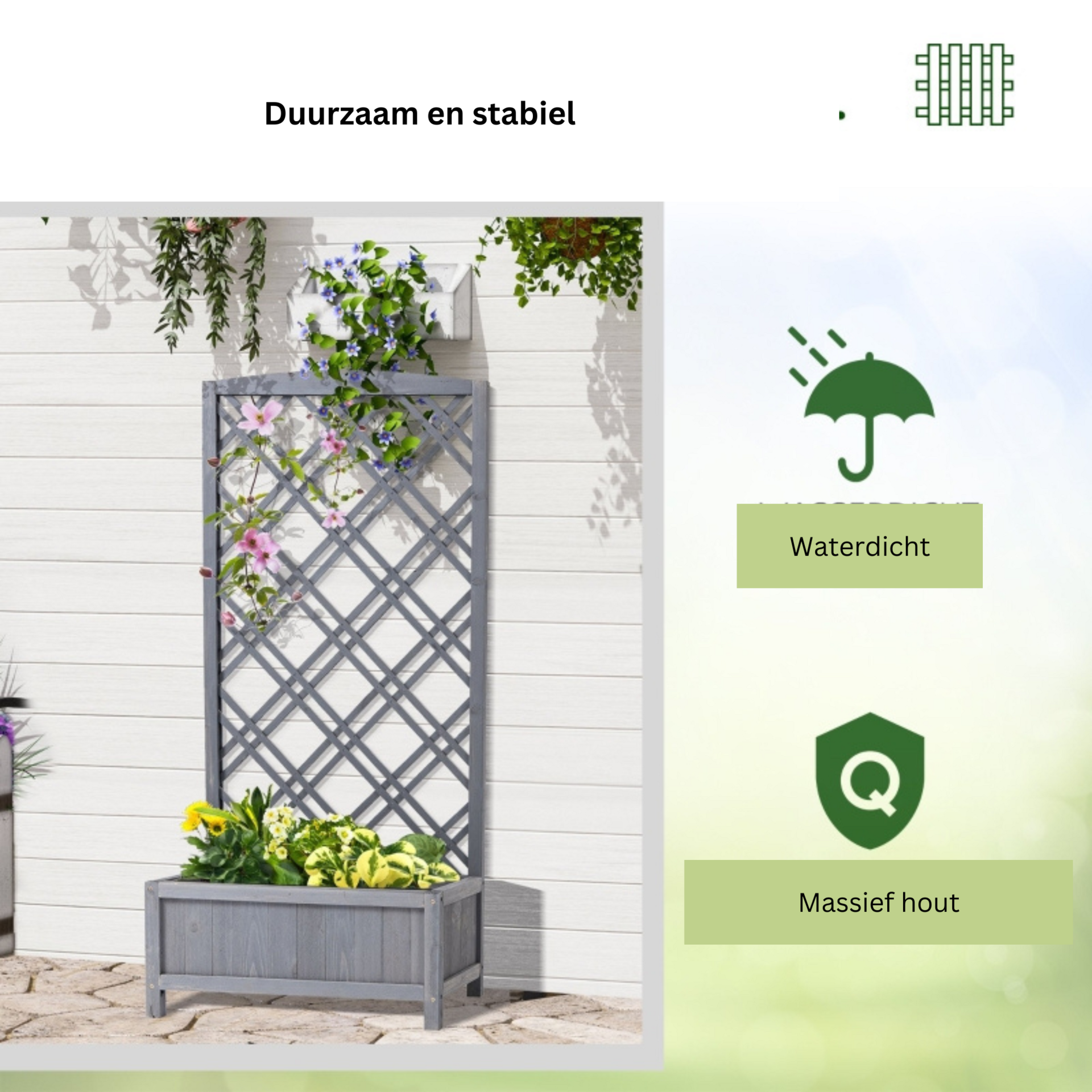 Grijze houten plantenbak 64x28x120 cm voor buiten als plantenrek