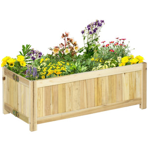 Houten bloembak 70x30x25 cm voor buitengebruik en planten met kleurrijke bloemen in natuurlijke uitstraling
