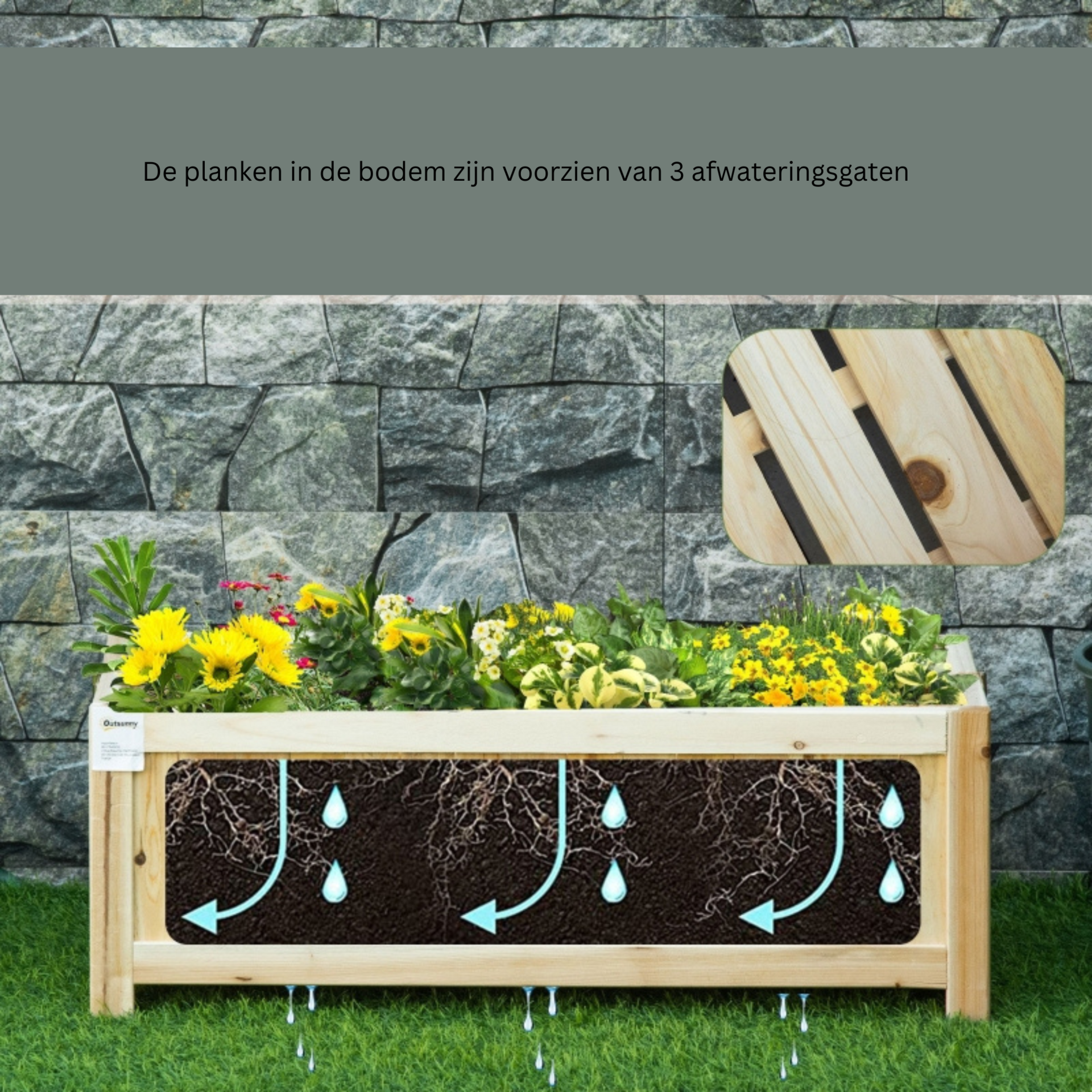Houten bloembak 70x30x25 cm voor buitengebruik en planten