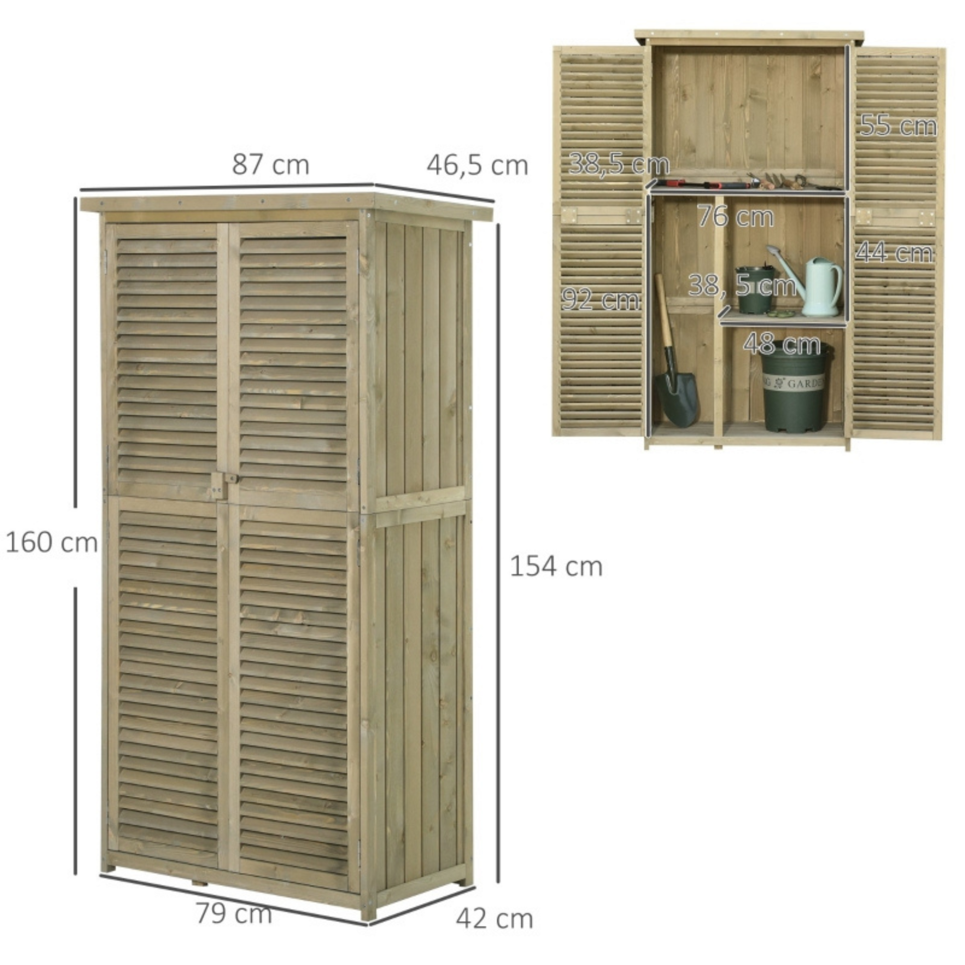Compacte houten tuinkast 87x47x160 cm – Ideaal als tuinhuis of tuinschuur