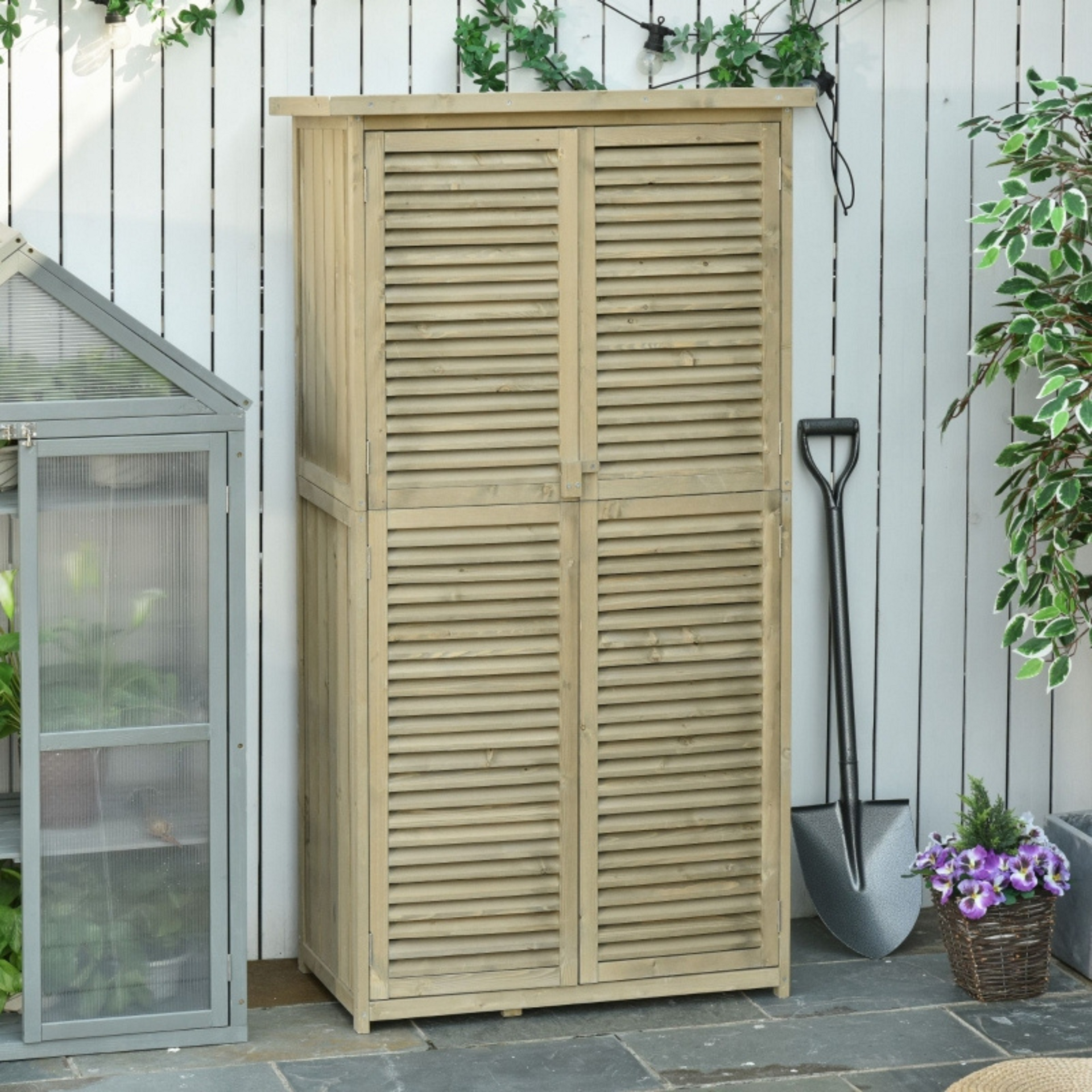 Compacte houten tuinkast 87x47x160 cm – Ideaal als tuinhuis of tuinschuur