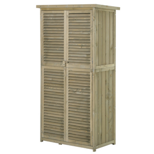 Compacte houten tuinkast 87x47x160 cm – robuuste tuinkast van grenen en sparrenhout met ventilatie voor tuingereedschap en barbecue