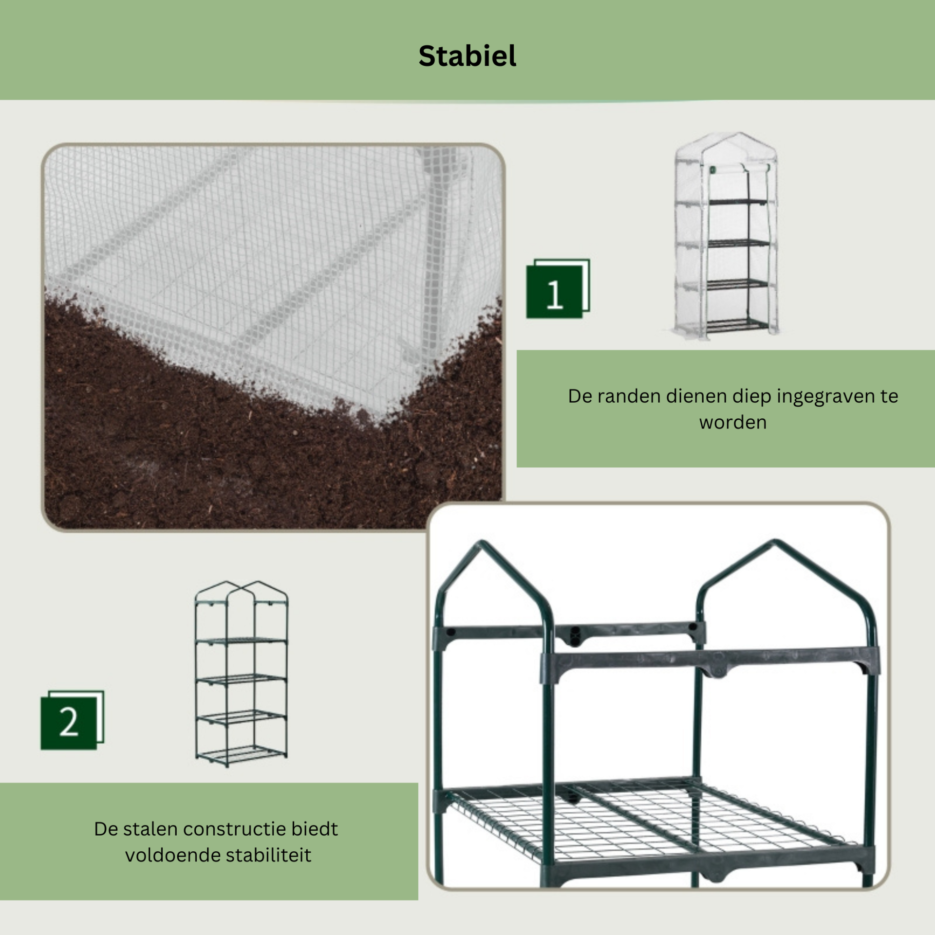 Broeikas groen 70×50×160 cm – stevige tuinkas en kweekkas in één