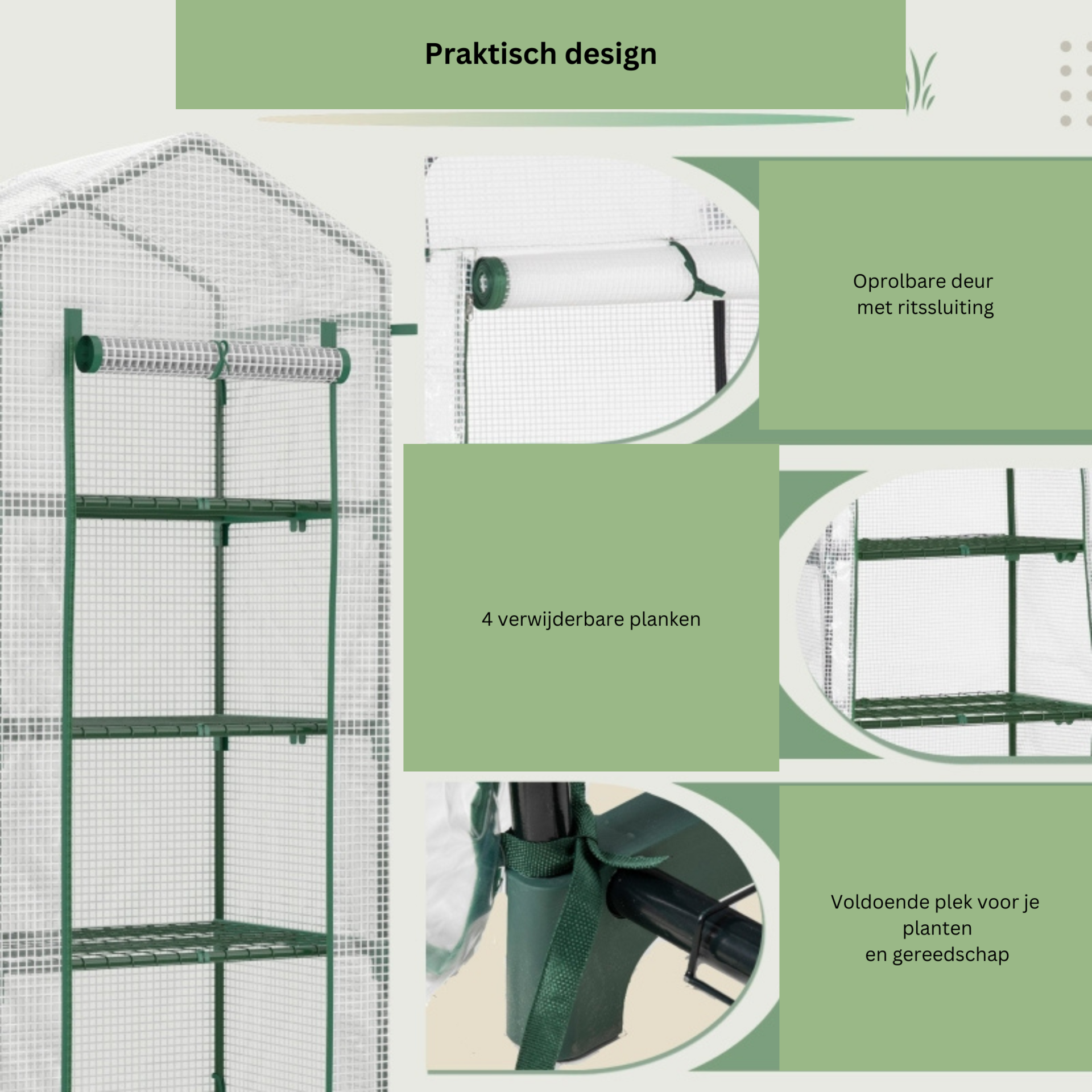 Broeikas groen 70×50×160 cm – stevige tuinkas en kweekkas in één