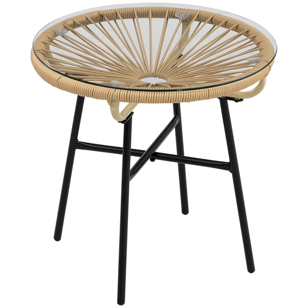 Ronde boho tuintafel natuur – 50×50×50 cm bijzettafel voor buiten