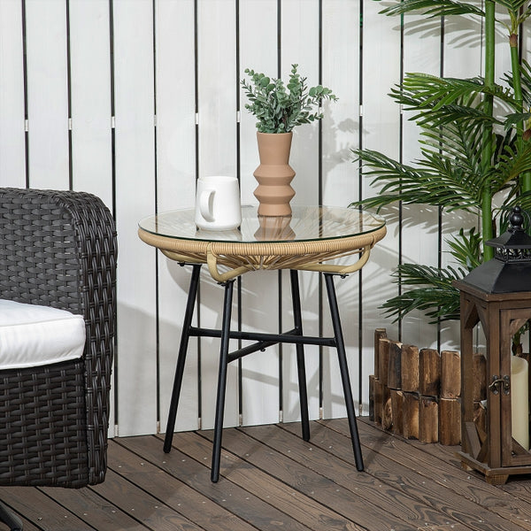 Ronde boho tuintafel natuur – 50×50×50 cm bijzettafel voor buiten
