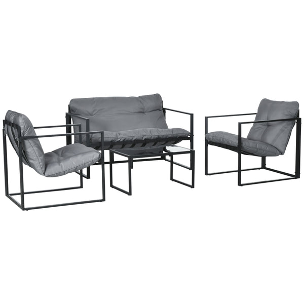 Loungeset grijs-zwart met 4 tuinstoelen en tuintafel voor buiten
