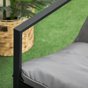 Loungeset grijs-zwart met 4 tuinstoelen en tuintafel voor buiten met comfortabele kussens en strak design