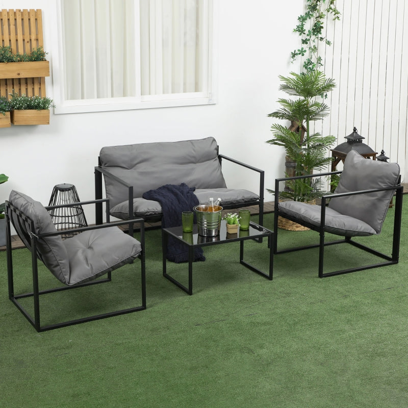 Loungeset grijs-zwart met 4 tuinstoelen en tuintafel voor buiten