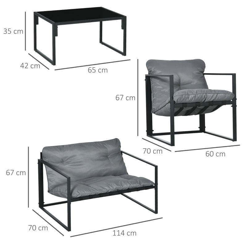 Loungeset grijs-zwart met 4 tuinstoelen en tuintafel voor buiten
